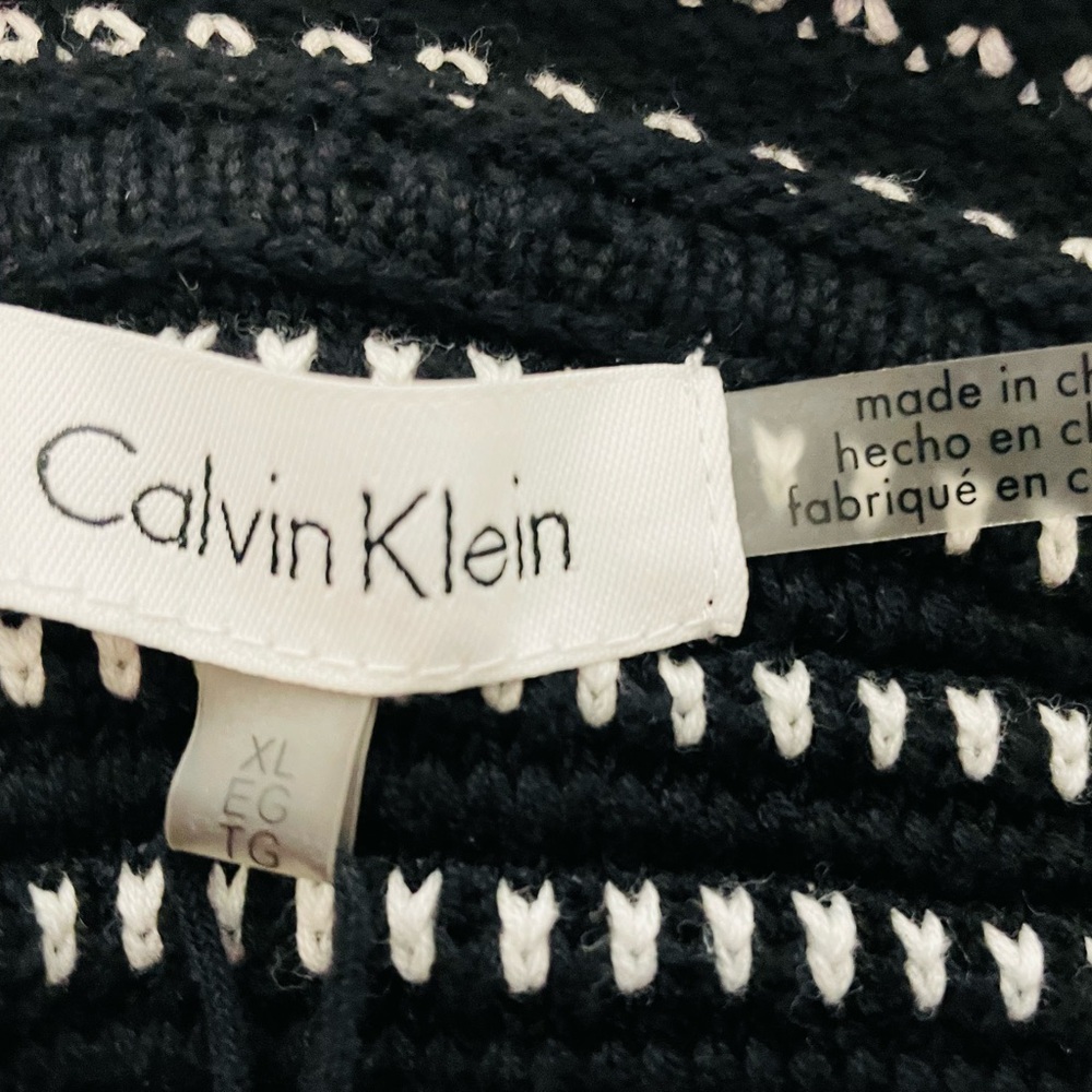 Calvin Klein Striped Black and White Turtleneck Cowl Sweater - Picture 4 of 5